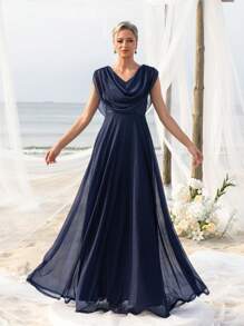 Draped Neckline Elegance Dress For Spring/Summer For Seaside Bachelorette Party, Beachfront Bridal, Garden Gala, Luxury Dinner Date, Honeymoon Retreat Outfit