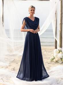 Draped Neckline Elegance Dress For Spring/Summer For Seaside Bachelorette Party, Beachfront Bridal, Garden Gala, Luxury Dinner Date, Honeymoon Retreat Outfit