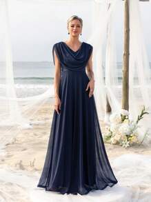 Draped Neckline Elegance Dress For Spring/Summer For Seaside Bachelorette Party, Beachfront Bridal, Garden Gala, Luxury Dinner Date, Honeymoon Retreat Outfit