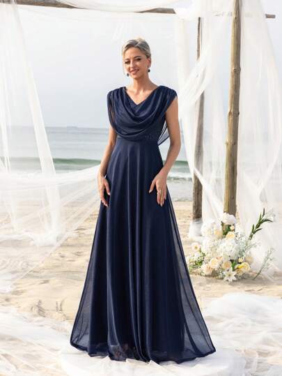 Sukienka z drapowanym dekoltem Elegancka na wiosnę/lato na wieczór panieński nad morzem, wesele na plaży, galę w ogrodzie, luksusową randkę przy kolacji, miesiąc miodowy