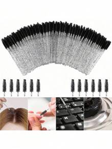 300 piezas 100 piezas 50 piezas Pinceles negros desechables de alta calidad para los ojos - Suaves, delicados, precisos para extensiones de pestañas, cejas y maquillaje, aptos para piel normal - Sin fragancia, varilla de plástico ABS, diseño de pincel de palma, fácil de usar - Set de maquillaje para ojos de mamá