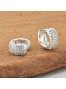 Men's Hoop Earrings Studded With Zirconia Stones Hoop Promotion - 銀色 - 查看 3