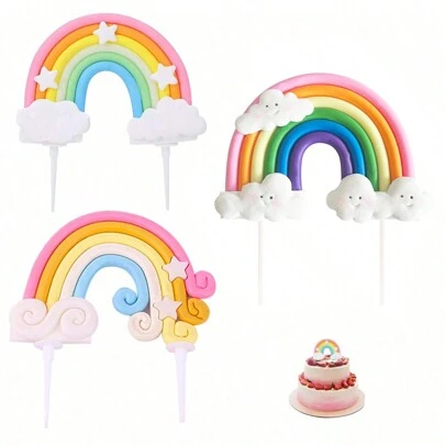 1 件星形装饰彩虹蛋糕装饰，适用于生日派对蛋糕装饰、返校情人节