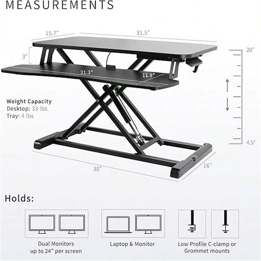 Desk Converter, K Series, Height Adjustable Sit To Stand Riser, Dual