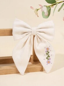 1 件纯色蝴蝶结发夹，精美花朵刺绣蝴蝶结，亚麻面料发夹，鳄鱼夹，田园风格蝴蝶结，儿童青少年发饰 - 彩色 - 查看 7