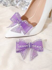 1 Cặp Kẹp Giày Nơ Pha Lê AB Nhiều Màu Mới, Chất Liệu PVC Trang Trí Có Thể Tháo Rời Cho Giày Cao Gót Và Giày Đế Bằng Nữ, Phụ Kiện Giày Thời Trang - Màu tím - Xem 5