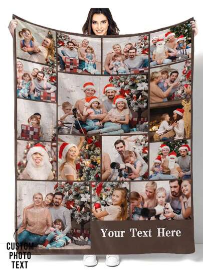 1pc Custom Flannel Photo Blanket For Bed, Multipurpose Living Room Sofa Outdoor Beach Camping Pet, Collage Blanket ,Personalized Family/Pet/Couple Photo Printed Bedding Blanket, Personalized Gifts, Mother's Day/Father's Day Gift, Family Gift, Birthday Gifts, Gift For Friend, Gift For Her,Customized Throws,Home Refresh,Home Textile, Home Atmosphere,Breathable, Soft,Sofa Bed ,New-Arrival, Aesthetic Home