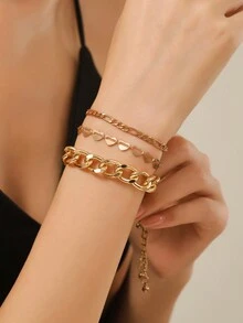 1 套 3 件儿童心形编织链手链，合金材质简约设计配饰套装，适合日常佩戴 - 愛心鏈手鍊3件套 - 查看 5