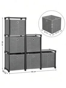 SONGMICS Ladder Storage Unit, 6 Cubes With 6 Storage Boxes, DIY Closet Organiser, Multifunctional With Modular Design, Sturdy Metal Frame, Includes Rubber Mallet, 105 X 30 X 105 Cm, Black - Black - View 7