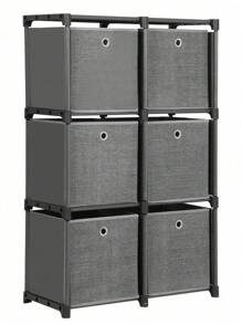SONGMICS Ladder Storage Unit, 6 Cubes With 6 Storage Boxes, DIY Closet Organiser, Multifunctional With Modular Design, Sturdy Metal Frame, Includes Rubber Mallet, 105 X 30 X 105 Cm, Black - Black - View 8