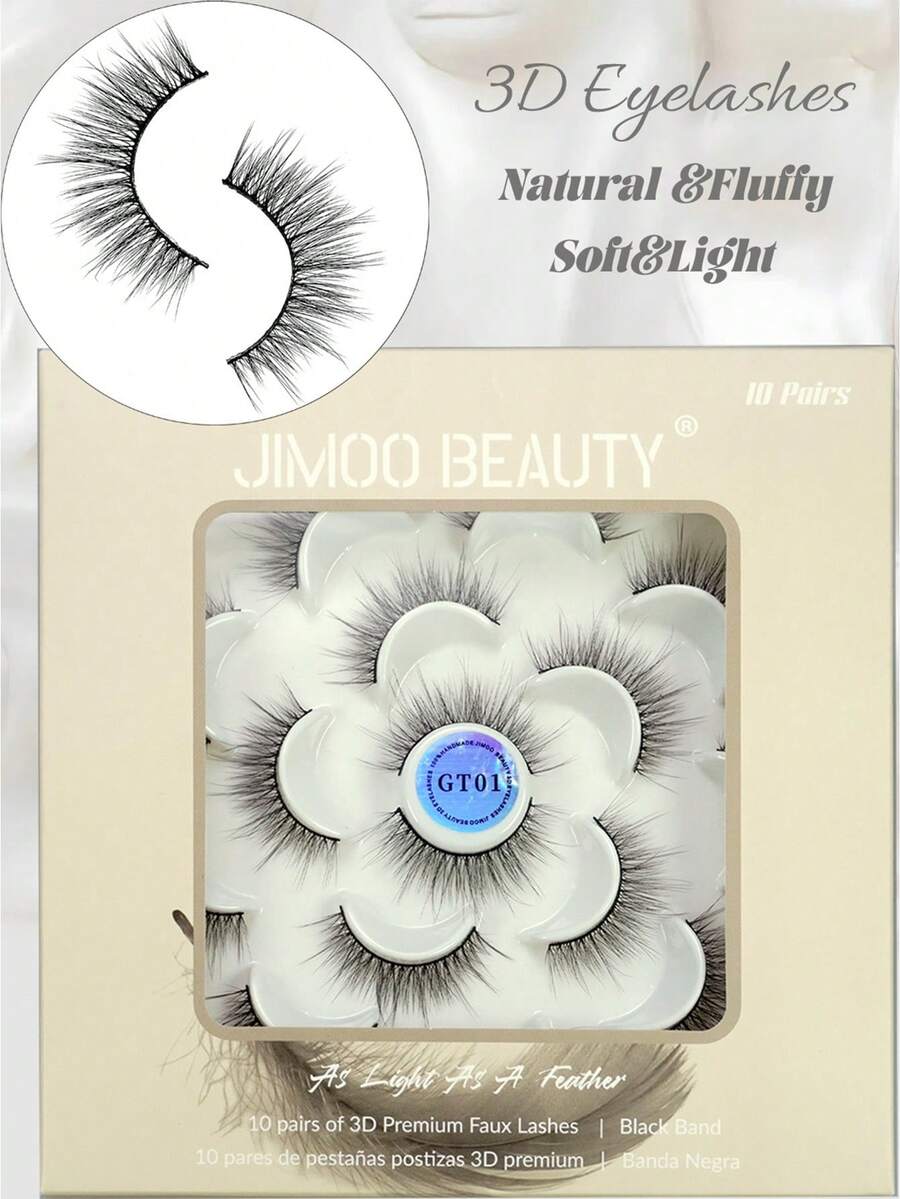 Lông mi tự nhiên 3D 10 cặp lông mi giả hoàn chỉnh Jimoo Beauty Lông mi chéo mềm nhẹ, cong tự nhiên, lông mi nối dài chất lượng cao, dây đeo màu đen có thể tái sử dụng - Lông mi Criss Cross - Xem 1