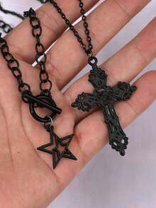 2 chiếc vòng cổ hình ngôi sao Gothic màu đen, trang sức nữ phong cách Y2K - màu đen - Xem 3