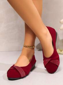 Women's Crystal Decor Thin Wedge Heel Thick Sole Flats Elegant Round Toe Formal Wedge Heel Pumps Fashion Open Toe Wedge Heel Slip-On Shoes