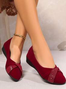 Women's Crystal Decor Thin Wedge Heel Thick Sole Flats Elegant Round Toe Formal Wedge Heel Pumps Fashion Open Toe Wedge Heel Slip-On Shoes