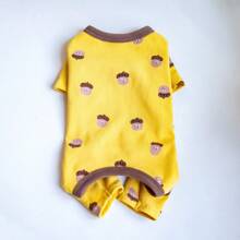 可爱宠物卡通印花圆领短袖睡衣 - 黃色 - 查看 1