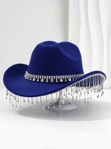 1 pièce Chapeau de cowboy unique et élégant unisexe avec une chaîne de chapeau ronde colorée, une décoration à franges. Esthétique chic, convient pour les événements à thème occidental, les fêtes, les fiançailles, les soirées costumées, les remises de diplômes, les festivals de musique et plus encore