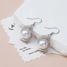 2 Chiếc Mặt Dây Chuyền Cá Heo Đôi Thời Trang Cá Tính Bằng Đồng Khảm Zirconia Dây Chuyền Nữ Hoa Tai Thanh Lịch Đa Năng Phù Hợp Cho Phụ Nữ Đeo Trong Mọi Dịp - bông tai cá heo - Xem 9
