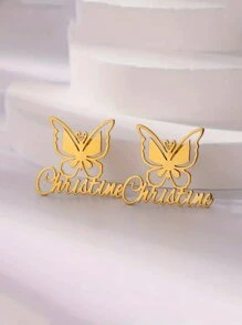 1 Stück Schmetterling Personalisierten Namen Ohrringe, 18K Vergoldet Retro Elegant Edelstahl, Individuelle Schmuckstücke geeignet für Geburtstage, Jahrestage, Hochzeiten, Brautjungfern Geschenke, Weihnachten, geeignet für alle Jahreszeiten - ein Paar
