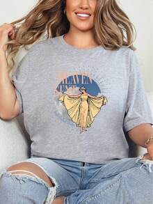 Oversized Style For Women, Heaven Sent T-Shirt, Unisex, 100% Cotton, Soft And Elegant, Perfect For Dreamers And Believers, Features Beautiful Design With Angelic Figure, Great For Casual Wear And Special Occasions, Loose Type T-Shirt For Women - Xám - Xem 1