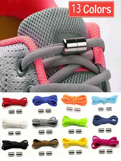HALF    INSOLE 1 Pair Adult Elastic Round Shoelaces With Metal Locks, Quick And Easy Slip Slouchy Shoelaces