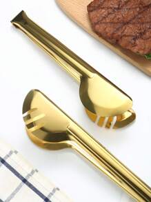 2/4 件不锈钢半圆形食物夹，厨具烹饪工具适用于沙拉、意大利面、烧烤、自助餐 - 金色 - 查看 4