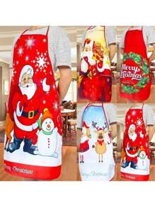 1 件圣诞可爱印花围裙，圣诞老人麋鹿围裙，节日厨房围裙，女士男士圣诞树雪花围裙，适合圣诞晚宴派对烹饪烘焙园艺清洁 - 彩色 - 查看 1