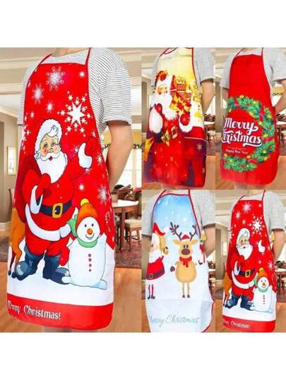 1 件圣诞可爱印花围裙，圣诞老人麋鹿围裙，节日厨房围裙，女士男士圣诞树雪花围裙，适合圣诞晚宴派对烹饪烘焙园艺清洁