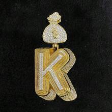DUBSS 1 Piece Prong Setting Pendant Iced Out Initial Necklace For Men Gold Plated Hip Hop Fashion Jewelry Money Bag Bail - Letter - View 59