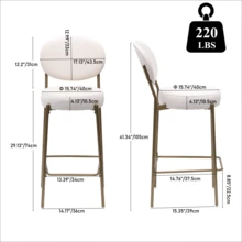 Counter Height Bar Stools,Modern Counter Stool Faux Leather Barstools With BackMetal BaseUpholsteredArmless,For Kitchen BistroPub - White - View 3