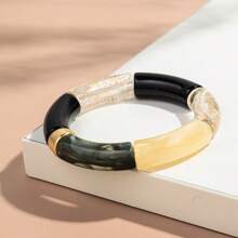 1pc Fashionable Leopard Print Acrylic Curved Adjustable Bracelet, Suitable For Women's Daily Wear - Geometric - View 14