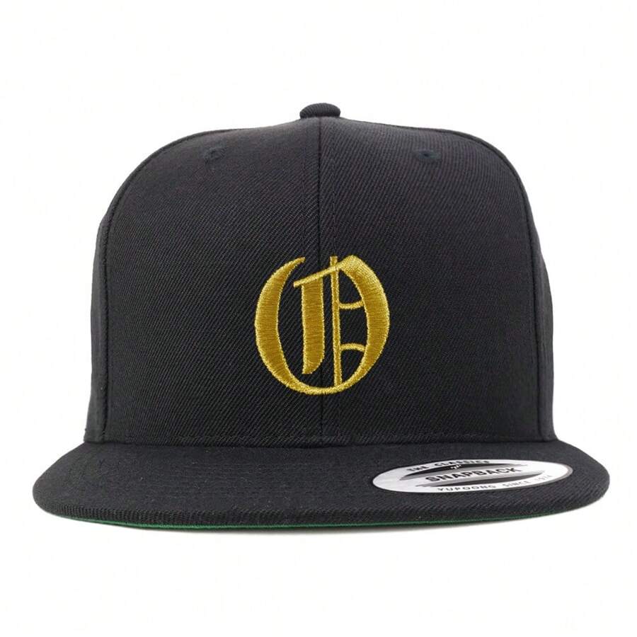 Old English Gold O Embroidered Snapback Flatbill Baseball Cap