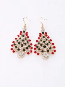 1 Cặp Hoa tai Giáng sinh thời trang, Phụ kiện Giáng sinh cho nữ Hoa tai hình cây thông Noel đính đá - Vàng - Xem 5