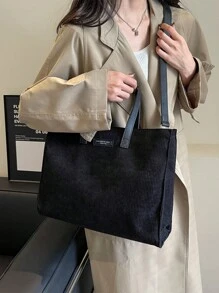 秋冬休闲灯芯绒手提包棕色黑色卡其色大容量手提包时尚女士单肩包 - 彩色 - 查看 6