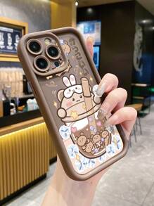 Ốp lưng điện thoại dễ thương chống bám vân tay hình gấu bông sa thạch và tách trà sữa, tương thích với Apple ///Redmi/Infinix/Vivo Chống nước, chống sốc, chống rơi, chống trầy xước - màu nâu - Xem 2