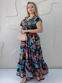 LONG  FLORAL SILK DRESS - màu đen - Xem 2