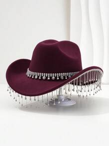 1 pièce Chapeau de cowboy unique et élégant unisexe avec une chaîne de chapeau ronde colorée, une décoration à franges. Esthétique chic, convient pour les événements à thème occidental, les fêtes, les fiançailles, les soirées costumées, les remises de diplômes, les festivals de musique et plus encore