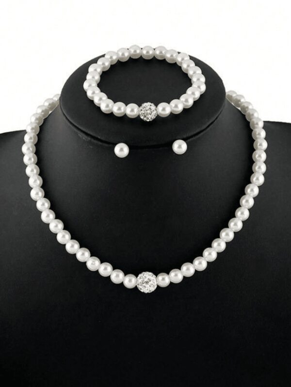4pcs/Set Faux Pearl Beaded Necklace, Bracelet And Earrings, Elegant Pearl Jewelry Sets, Graceful Holiday Party Gift For Girls