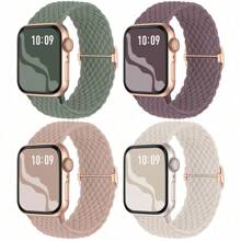 4条编织弹力单环表带，兼容38mm、40mm、41mm、42mm、44mm、45mm、46mm、49mm表盘，男女通用，色彩丰富，用途广泛，尼龙弹力表带，兼容 Ultra 2、SE、11、10、9、8、7、6、5、4、3、2、1系列，适合作为学生返校礼物 - Series10 42mm - 查看 14
