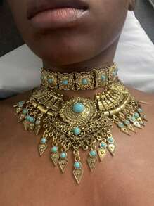 Collar bohemio de moda vintage multicapa, collar gargantilla con colgante en forma de gota de agua y flecos, accesorio casual para fiestas para mujeres - Mariposa - Ver 1