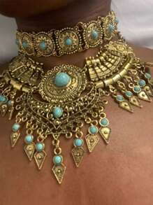 Collar bohemio de moda vintage multicapa, collar gargantilla con colgante en forma de gota de agua y flecos, accesorio casual para fiestas para mujeres - Mariposa - Ver 11
