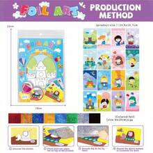 儿童 DIY 魔术艺术贴纸绘画带彩色闪光贴纸，适合男孩和女孩的艺术品玩具 - 多色 - 查看 4