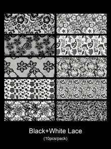 Beautizon Nailartlab 10 件装蕾丝花朵指甲饰品贴花 DIY 艺术哥特式风格深色指甲装饰贴纸 - 彩色 - 查看 10