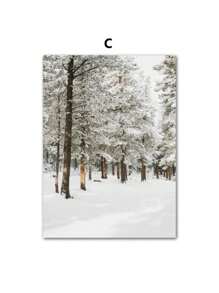 1 Stück Leinwand Gemälde Winterlandschaft Wandkunst Bild Elch Tier Holz Kiefernwald Poster und Muster für moderne Heim Wohnzimmer Dekoration ohne Rahmen