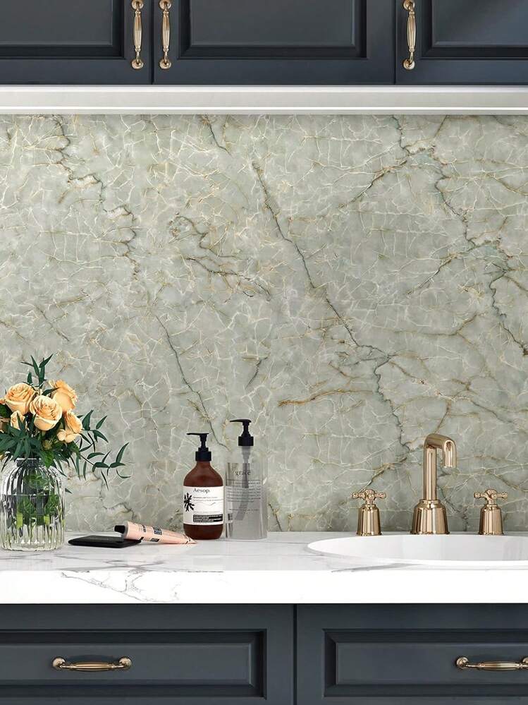 1 Roll Self-Adhesive Wallpaper, Green Marble Pattern Contact Paper, Peel And Stick, Waterproof Removable Living Room Kitchen Bedroom Dormitory Wallpaper, Furniture Refurbishment Wallpaper, Aesthetic Wallpaper - Multicolor - View 5