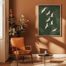 1 pieza Impresión artística de grullas voladoras verdes sin marco en estilo japonés y vintage, cartel retro en lienzo para decoración de hogar, regalo ideal para dormitorio, apartamento, sala de estar, dormitorio