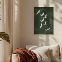 1 pieza Impresión artística de grullas voladoras verdes sin marco en estilo japonés y vintage, cartel retro en lienzo para decoración de hogar, regalo ideal para dormitorio, apartamento, sala de estar, dormitorio