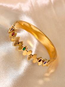 Bracelet rigide élégant plaqué or 18 carats en acier inoxydable avec cubic zirconia colorés, bijou pour femmes, style européen et américain, convient pour les occasions décontractées, les fêtes, les vacances, mariage, cadeau