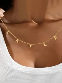 1 件个性化不锈钢名字字母项链，26 个字母线圈吊坠女士吊坠首饰，家庭成员礼物不锈钢镀金英文字母项链复古时尚个性化设计嘻哈甜美酷小丑，适合男女在街头日常通勤派对佩戴（仅限英文字母定制），适合周年纪念日、生日、毕业典礼、舞会、派对，女士项链 - 彩色 - 查看 4