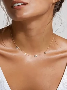 1 件个性化不锈钢名字字母项链，26 个字母线圈吊坠女士吊坠首饰，家庭成员礼物不锈钢镀金英文字母项链复古时尚个性化设计嘻哈甜美酷小丑，适合男女在街头日常通勤派对佩戴（仅限英文字母定制），适合周年纪念日、生日、毕业典礼、舞会、派对，女士项链 - 彩色 - 查看 6