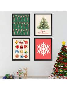 1PC Cây Giáng sinh Cây tầm gửi Bông tuyết Poster Mùa đông Ngày lễ Nghệ thuật treo tường In Tranh vải Canvas Hình ảnh Trang trí Phòng khách Không có Khung - Nhiều màu - Xem 6